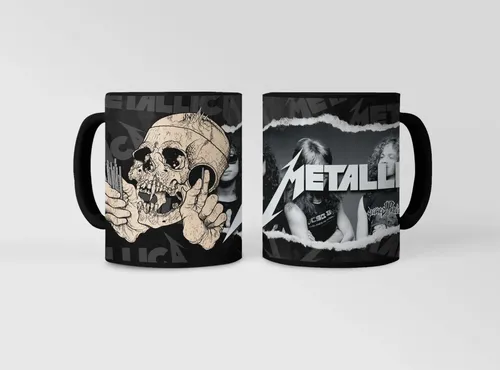 Taza Mágica De Metallica - Bandas De Rock 01 Negro Calavera