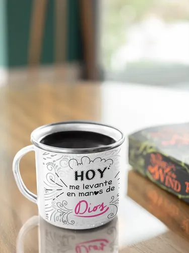 Taza Enlosada Sentido Cristiano Hoy Me Levanto Con Dios Blanco Regalo
