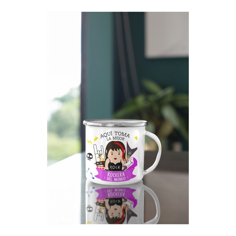 Taza Enlozada Estrella de Rock Femenina - Riffs y Rebeldía