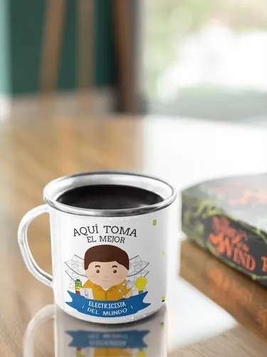 Taza Enlozada Circuitos Y Café - Día De Electricista Blanco Regalo Electricista