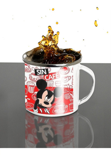 Taza Mickey Mouse Enlozada ¡alegría Con Cafeína Blanco Mickey Mouse Regalo