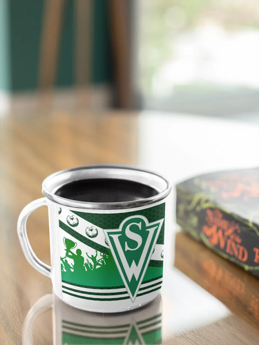 Taza Lechero Enlozado Club Santiago Wanderers Fútbol Chile Blanco Regalo Club