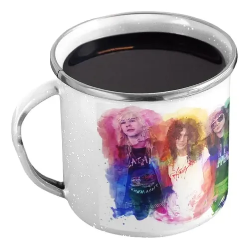 Taza Enlozada Guns N' Roses - Rock Inmortal Blanco Axl Rose Slash Bandas De Rock