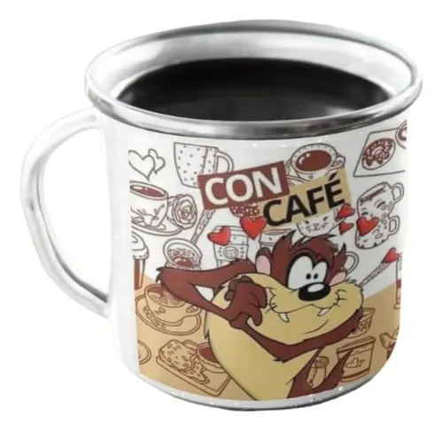 Taza Enlozada Tazmaña De Looney Tunes Con Cafe Sin Cafe Blanco Regalo Tazmaña