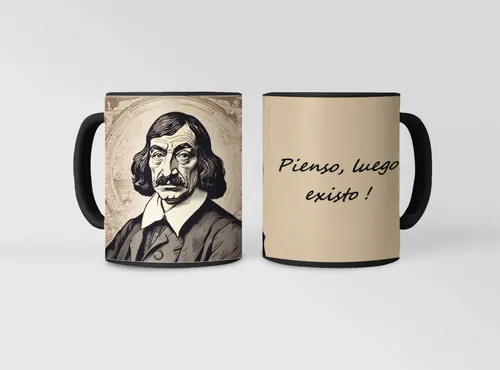 Taza Mágica René Descartes Pienso, Luego Existo Negro Arte