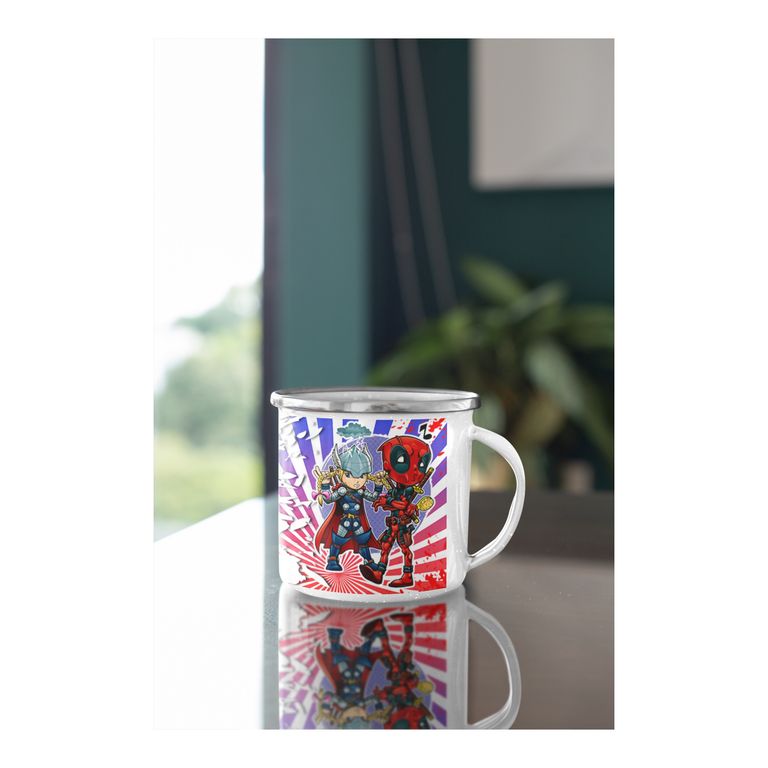 Taza Enlozada Martillo y Sarcasmo - Thor y Deadpool
