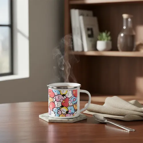 Taza Lechero Enlozada Bts Bt21 ¡ideal Para Fans! Blanco