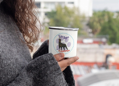 Taza Enlozada Doberman - Elegancia Y Lealtad. Blanco Doberman Regalo