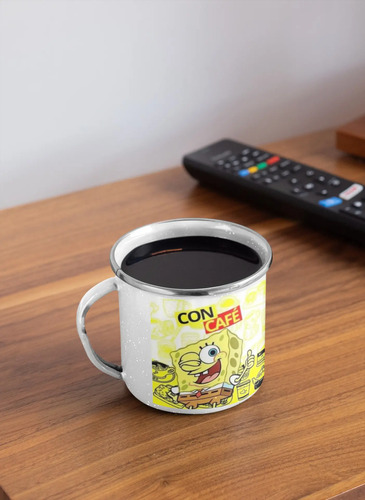 Taza Enlozada Bob Esponja, Alegría En Tu Taza Blanco Bob Esponja Con Cafe