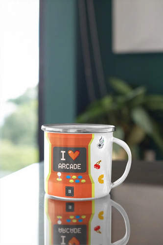 Taza Enlozada Arcade - Joysticks Y Juegos Blanco Videojuegos
