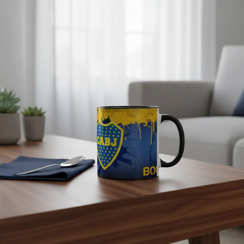 Taza Equipo De Fútbol Argentino Boca Juniors Pasión Xeneize Negro Fútbol