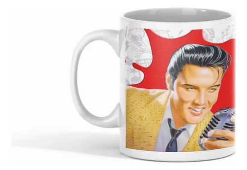 Taza De Elvis Presley Con Ilustración Vintage Única Blanco
