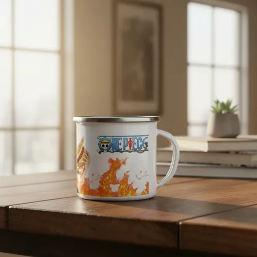 Taza Enlozada Tesoros Y Mares De One Piece Blanco