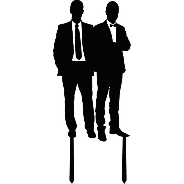 Topper Torta Matromonio LGBTQ+ Pareja Traje MDF Negro 15x15 cm