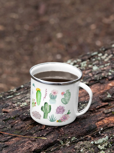 Taza Enlozada Cactus Refresca Tu Día Con Estilo Blanco Cactus