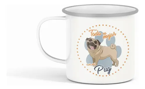 Taza Enlozada Pug - Ternura En Cada Sorbo. Blanco Pug Regalo Mascota