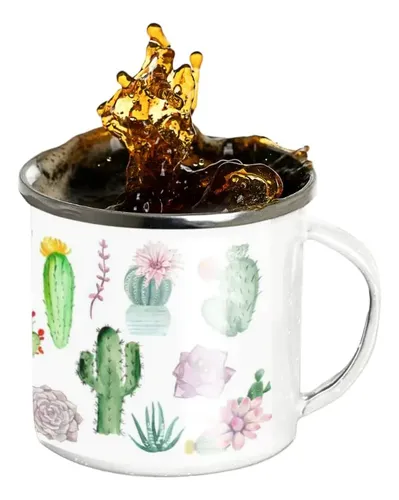 Taza Enlozada Cactus Refresca Tu Día Con Estilo Blanco Cactus