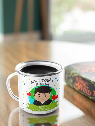 Taza Enlozada Mejor Hijo Del Mundo - Corazón Valiente Blanco Mejor Hijo Del
