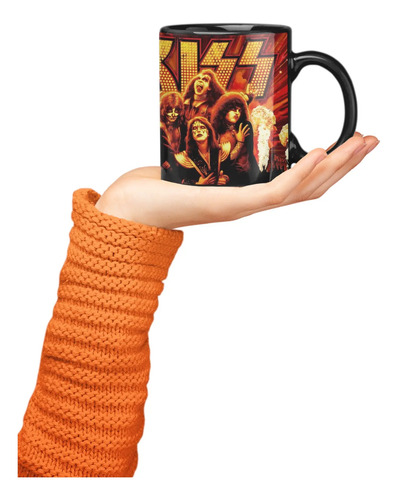 Taza Mágica De Kiss - Bandas De Rock 02 Negro Beso
