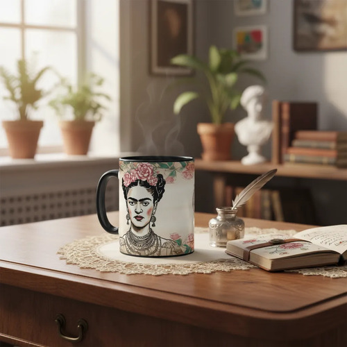 Taza Mágica Frida Kahlo Icono De La Feminidad 02 Negro Corazón