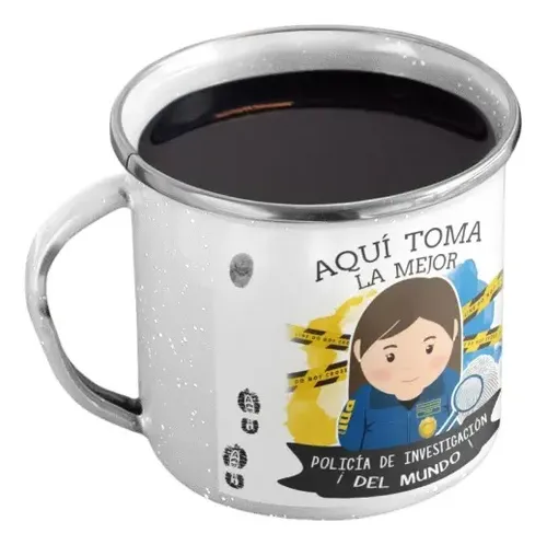 Taza Enlozada Policía De Investigación - Honor Y Deber Blanco