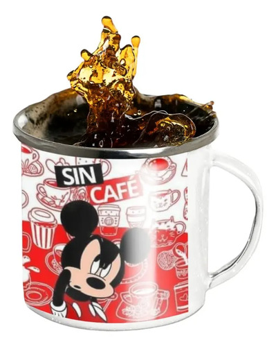 Taza Mickey Mouse Enlozada ¡alegría Con Cafeína Blanco Mickey Mouse Regalo