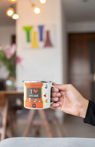 Taza Enlozada Arcade - Joysticks Y Juegos Blanco Videojuegos