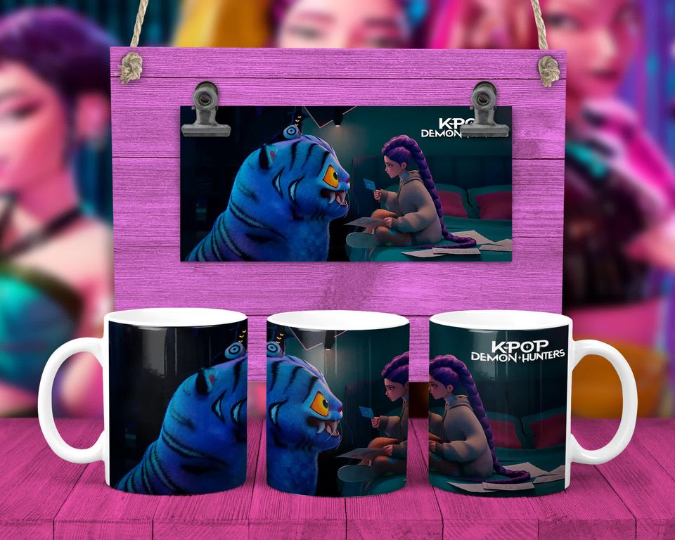Taza Cerámica 11oz KPOP Demon Hunters Tigre Azul Guardián Dark Scene
