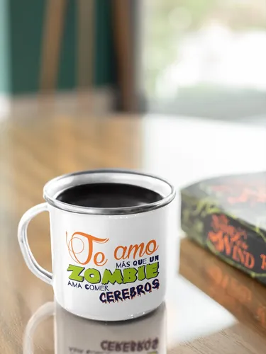 Taza Enlozada Cerebros Y Más Cerebros - Fiesta Zombie Blanco Regalo Fiesta