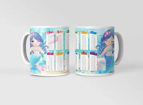 Taza Tabla De Multiplicar Con Sirenas Encantadas Blanco