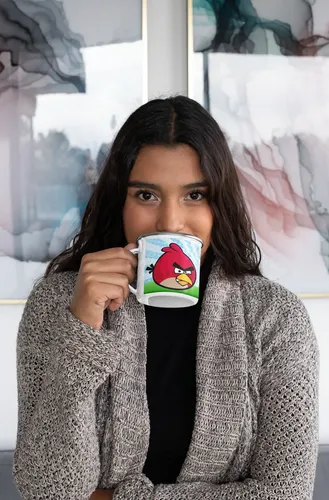 Taza Enlozada Angry Birds - Juego En Vuelo Blanco Regalo