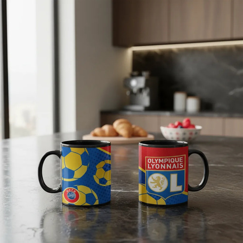 Taza Magica Olympique De Lyon Futbol Francés Les Gones Negro Fútbol