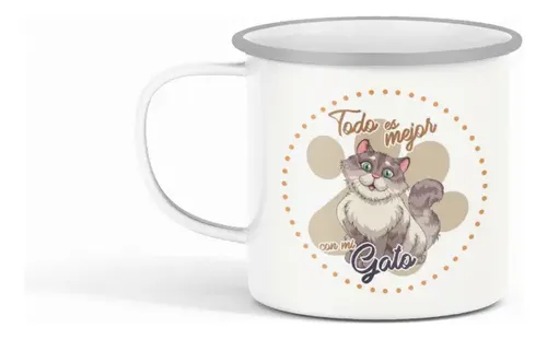 Taza Enlozada Gato Kiut - ¡estilo Felino En Tu Taza! Blanco