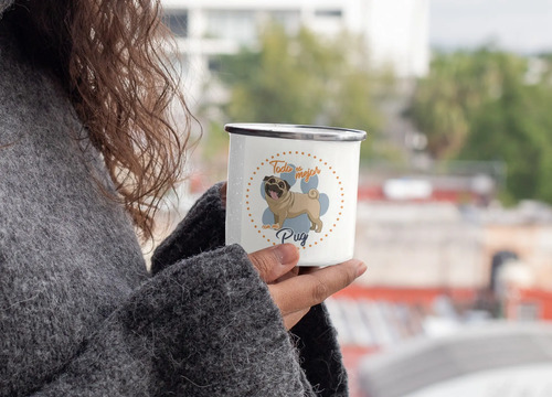 Taza Enlozada Pug - Ternura En Cada Sorbo. Blanco Pug Regalo Mascota