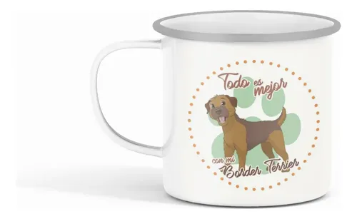 Taza Enlozada Border Terrier - Energía Y Vitalidad. Blanco Border Terrier Regalo