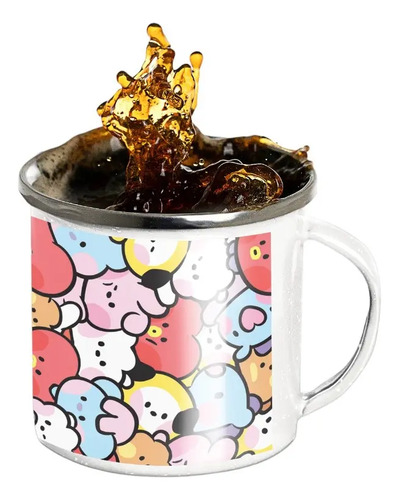 Taza Lechero Enlozada Bts Bt21 ¡ideal Para Fans! Blanco