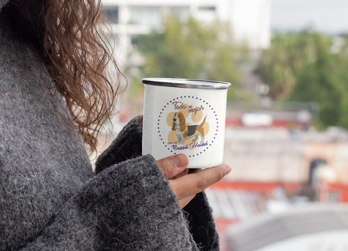 Taza Enlozada Basset Hound - Melancolía Elegante. Blanco Regalo Basset Hound