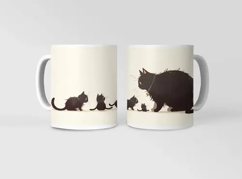 Taza Familia Gatos En Ilustraciones Para Regalo Blanco