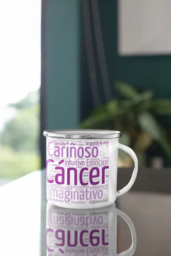 Taza Enlozada Cáncer - Intuición Y Protección Blanco