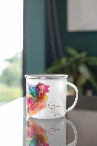 Taza Enlozada Guns N' Roses - Rock Inmortal Blanco Axl Rose Slash Bandas De Rock
