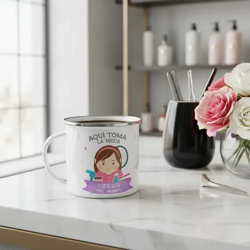 Taza Enlozada Creatividad Y Café - Días De Estilista Blanco
