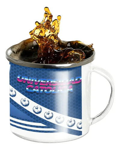 Taza Lechero Enlozado Club Universidad Católica Fútbol Chile Blanco Regalo Club