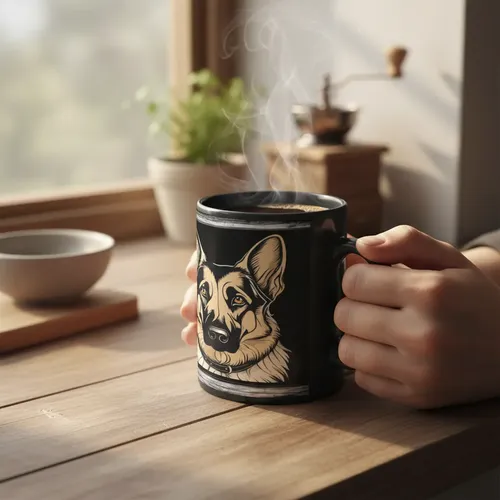 Taza Mágica Pastor Alemán Lealtad Y Valentía Negro Mascota