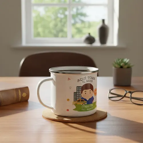 Taza Enlozada Volante Y Vainilla - Día De Conductor Blanco