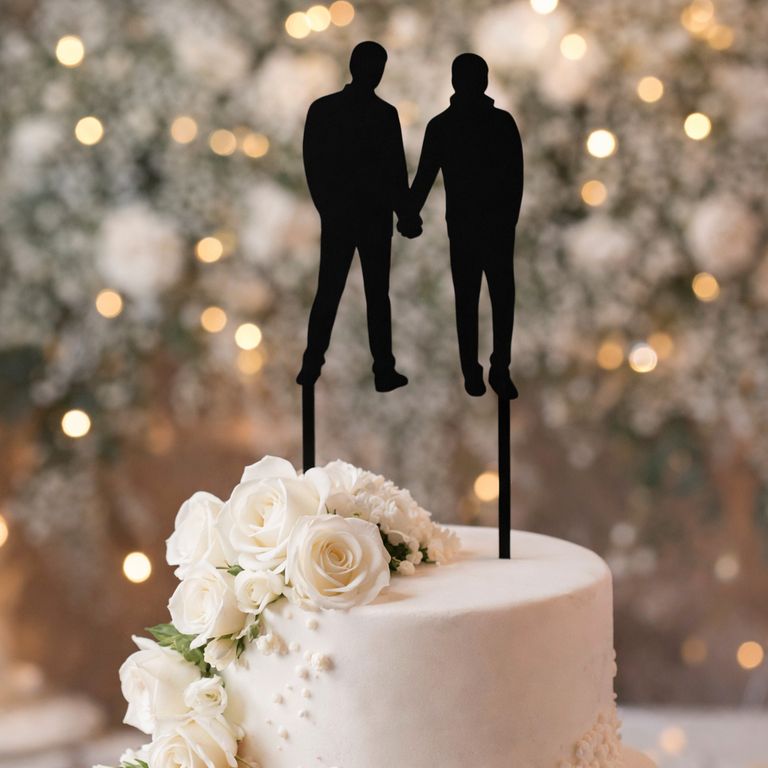 Topper Torta Pareja LGBTQ+ De La Mano MDF Negro 15x15 cm