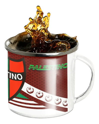 Taza Lechero Enlozado Club Deportivo Palestino Fútbol Chile Blanco Club