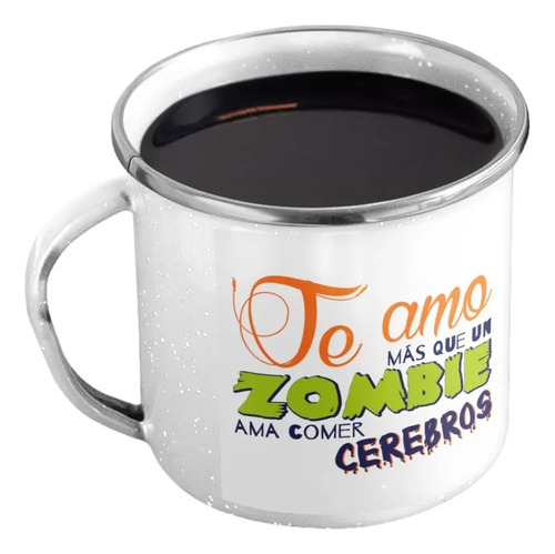 Taza Enlozada Cerebros Y Más Cerebros - Fiesta Zombie Blanco Regalo Fiesta
