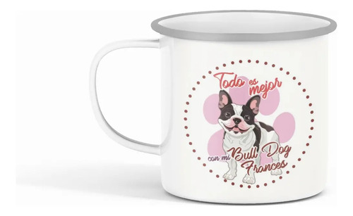 Taza Enlozada Bulldog Francés - Encanto Galo. Blanco Regalo Bulldog Francés