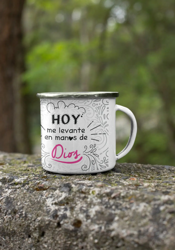 Taza Enlosada Sentido Cristiano Hoy Me Levanto Con Dios Blanco Regalo