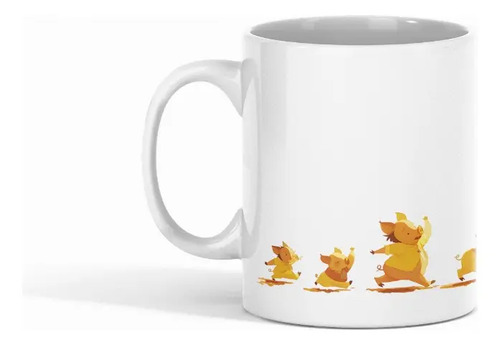 Taza Divertida Inspirada En Familia De Cerditos Animados Blanco